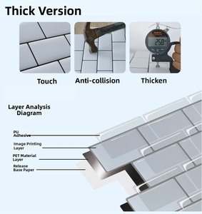 Detail of 2.58mm thick self-adhesive 3D white subway tile wallpaper with 4-layer structure