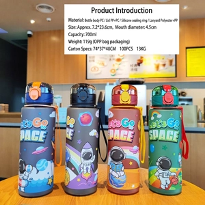 Set of 700ml astronaut themed plastic water bottles with portable straps and matte finish