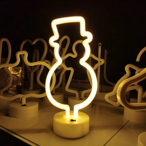 Snowman LED Neon Sign Light Christmas Decoration Warm White USB Battery Powered Desktop Night Lamp For Bedroom Bedside