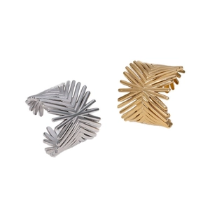 Adjustable 18k gold and silver geometric radial open rings in stainless steel
