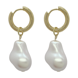 French vintage baroque pearl teardrop earrings with elegant golden hoops for women