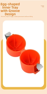 Macro view of orange silicone egg separator tray with secure metal buckles and grooves