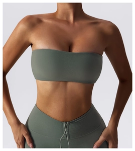 Olivgrünes trägerloses Sport-BH und Leggings-Set für Gym-Yoga-Training-Workouts
