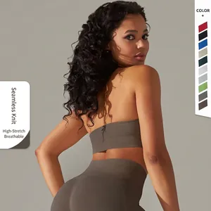 Femmes Top And Bottom Sans Couture Nervuré Brassière de Sport Dos Nu Leggings de Yoga Taille Haute Ensemble de Sport