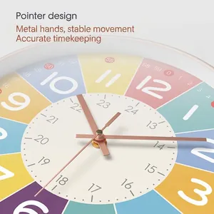 Horloge éducative arc-en-ciel avec cadran 24 heures coloré et aiguilles en métal