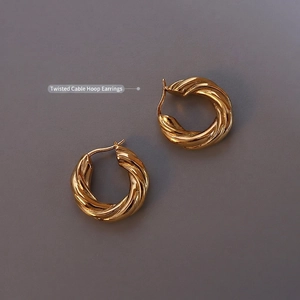 Elegant gold-plated twisted rope earrings in skin-friendly titanium steel finish