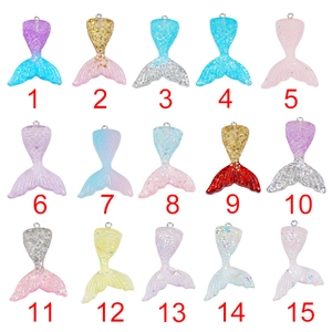 Mermaid Tail Pendants Resin Glitter Gradient Color Stainless Steel Loop DIY Jewelry Making Accessories For Necklaces Earrings