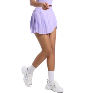 Detail of light purple pleated sports skirt with wide waistband and athletic pleats