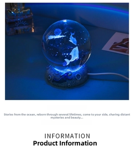 Detail of 3D dolphin crystal ball with glowing moon base and astronaut relief