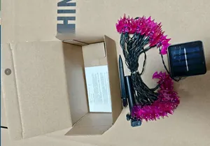 Solar powered purple bat string lights with ground stake and panel for Halloween decor