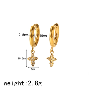 Gold stainless steel cross earrings with zircon pavé, detailed size measurements