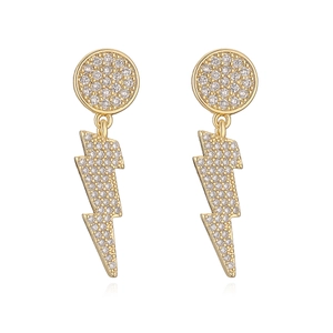 Gold plated lightning bolt earrings with pavé zircons in a symmetrical pair design