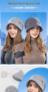 Detailed view of knitted winter earflap hat with 5cm brim and thickened fleece lining