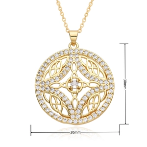Detailed view of 30mm gold Celtic knot pendant with white cubic zirconia accents