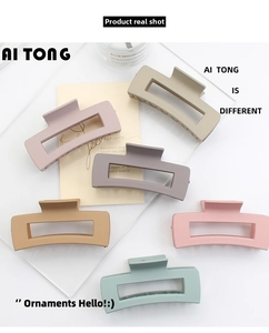 Detailed set of large matte square hair claws in soft Morandi colors for thick hair