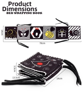 Detailed size specifications of the black and white high-contrast baby sensory cloth book