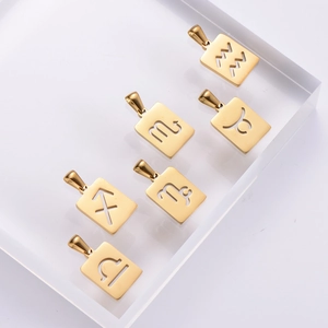 Minimalist 18k gold plated stainless steel rectangle zodiac pendant necklaces for women