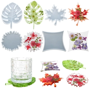 Leaf Shape DIY Coaster Silicone Mold Resin Epoxy Mirror Surface Maple Monstera Geometric Flower Handmade Home Decor