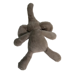 Gray plush elephant stuffed animal with soft long fur texture on a white background