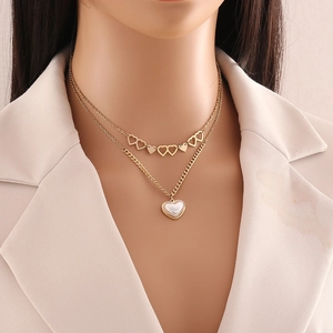 Double Layered Heart Pendant Necklace Bracelet Earrings Stainless Steel Shell Inlay Fashion Jewelry For Women Elegant Gold