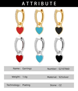 Detailed parameter table for 925 sterling silver heart hoop earrings with CZ stones