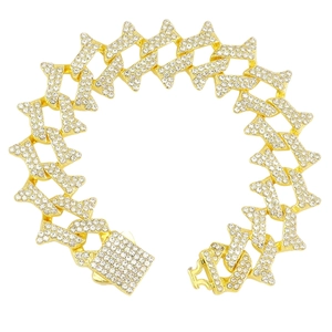 Iced out gold thorns Cuban link bracelet with sparkling rhinestones and box clasp