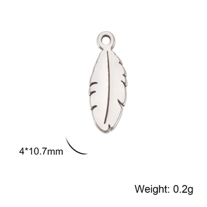 Polished stainless steel feather pendant in silver finish measuring 4x10.7mm