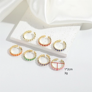 Set of colorful heart-shaped open rings in gold finish with 1x2cm size labels