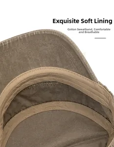 Detail view of cotton sweatband and soft lining on khaki men military cadet cap