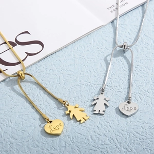 Gold and silver heart girl pendant necklaces with adjustable snake chains in Y-shape