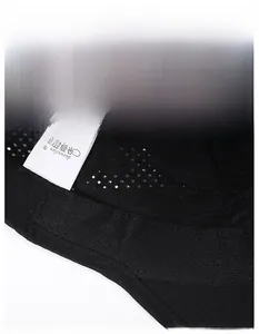 Detail view of the breathable mesh fabric and wide sweatband inside the black sports cap