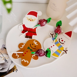 Christmas Lollipop Decoration Paper Cards For Candy Santa Claus Snowman Gingerbread Man Animal Shape DIY Party Favor Supplies Decor
