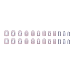 Pink and silver press-on nails with floral star patterns in a 24-piece professional set