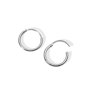 Minimalist high-polish titanium steel hoop earrings set with seamless closure on white background