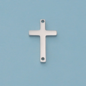 Polished silver stainless steel cross pendant with two holes for DIY jewelry making