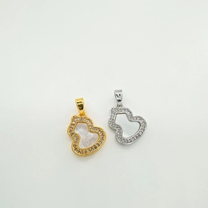 Exquisite 18K gold-plated gourd pendant with sparkling pavé zircons and white seashell
