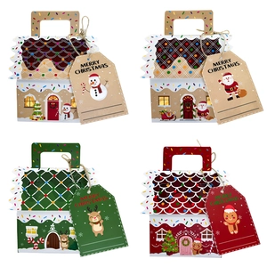 Christmas house shaped candy gift box set with gingerbread house patterns and tags