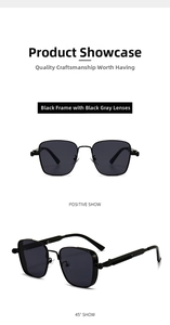 Steampunk black square metal sunglasses shown from front and 45-degree angle