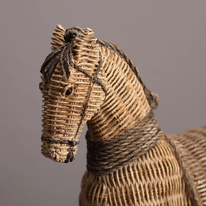 European vintage resin horse statue with realistic rattan weave texture for home decor