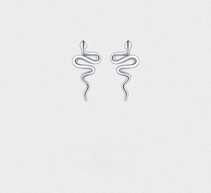 Macro shot of minimalist snake-shaped S925 sterling silver earrings with polished finish