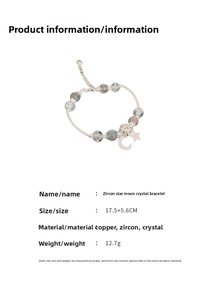 Detailed size specifications for star and moon zircon crystal bracelet with 17.5cm length