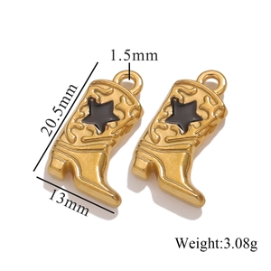 Golden stainless steel boot pendant with black star detail, 20.5mm DIY jewelry accessory