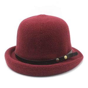 Autumn winter breathable wool cloche hat for women with leather strap and metal buckles