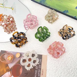 French Style Hollow Flower Hair Claw Clip For Women Elegant Acetate Rhinestone Shark Clip Floral Hair Styling Accessory