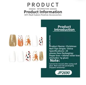 Christmas press-on nail kit featuring gingerbread man and candy cane festive patterns