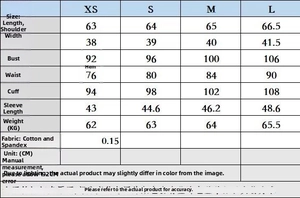 Size chart showing XS to L dimensions for the slim fit lapel shirt with ruched details