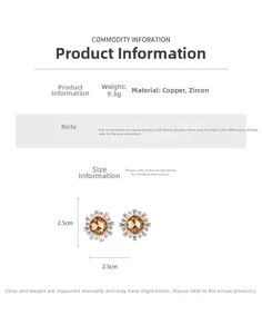 Detailed specs for 18k gold plated sunflower stud earrings with cubic zirconia, 2.5cm size