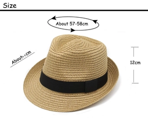 Detailed size guide of Panama straw hat with dimensions for brim, crown and head girth