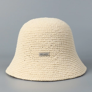 Women Handmade Crochet Bucket Hat Cotton Yarn Sun Protection Foldable Minimalist Japanese Style Cloche Hat