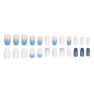 Faux ongles ballerine mats bleu dégradé avec motif marbré et texture élégante